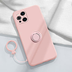 Ultra-thin Silicone Gel Soft Case Cover with Magnetic Finger Ring Stand S04 for Oppo Find X3 5G Pink