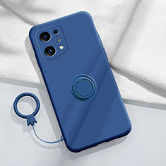 Ultra-thin Silicone Gel Soft Case Cover with Magnetic Finger Ring Stand S04 for Oppo Find X5 5G Blue