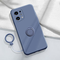 Ultra-thin Silicone Gel Soft Case Cover with Magnetic Finger Ring Stand S04 for Oppo Find X5 5G Lavender Gray