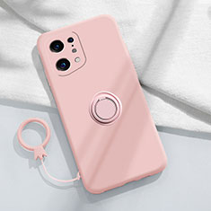 Ultra-thin Silicone Gel Soft Case Cover with Magnetic Finger Ring Stand S04 for Oppo Find X5 5G Pink