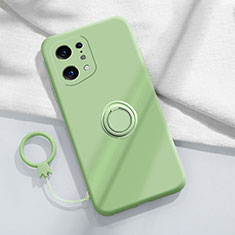 Ultra-thin Silicone Gel Soft Case Cover with Magnetic Finger Ring Stand S04 for Oppo Find X5 Pro 5G Matcha Green