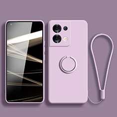 Ultra-thin Silicone Gel Soft Case Cover with Magnetic Finger Ring Stand S04 for Oppo Reno8 Pro+ Plus 5G Clove Purple