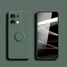 Ultra-thin Silicone Gel Soft Case Cover with Magnetic Finger Ring Stand S05 for Xiaomi Redmi Note 13 Pro 5G Midnight Green