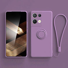 Ultra-thin Silicone Gel Soft Case Cover with Magnetic Finger Ring Stand S06 for Xiaomi Redmi Note 13 5G Purple
