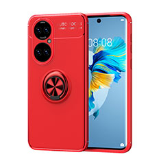 Ultra-thin Silicone Gel Soft Case Cover with Magnetic Finger Ring Stand SD1 for Huawei P50 Pro Red