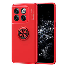 Ultra-thin Silicone Gel Soft Case Cover with Magnetic Finger Ring Stand SD1 for OnePlus 10T 5G Red