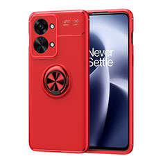 Ultra-thin Silicone Gel Soft Case Cover with Magnetic Finger Ring Stand SD1 for OnePlus Nord 2T 5G Red