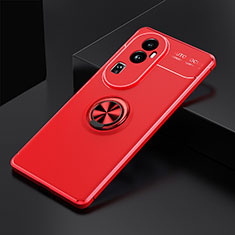 Ultra-thin Silicone Gel Soft Case Cover with Magnetic Finger Ring Stand SD1 for Oppo Reno10 Pro+ Plus 5G Red