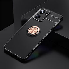 Ultra-thin Silicone Gel Soft Case Cover with Magnetic Finger Ring Stand SD1 for Realme 10 Pro 5G Gold and Black