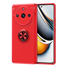 Ultra-thin Silicone Gel Soft Case Cover with Magnetic Finger Ring Stand SD1 for Realme 11 Pro 5G Red