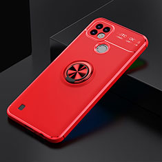 Ultra-thin Silicone Gel Soft Case Cover with Magnetic Finger Ring Stand SD1 for Realme C21 Red
