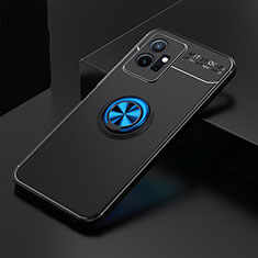Ultra-thin Silicone Gel Soft Case Cover with Magnetic Finger Ring Stand SD1 for Vivo iQOO Z6 5G Blue and Black