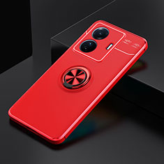 Ultra-thin Silicone Gel Soft Case Cover with Magnetic Finger Ring Stand SD1 for Vivo T1 5G Red