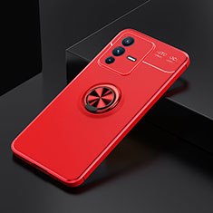 Ultra-thin Silicone Gel Soft Case Cover with Magnetic Finger Ring Stand SD1 for Vivo V23 Pro 5G Red