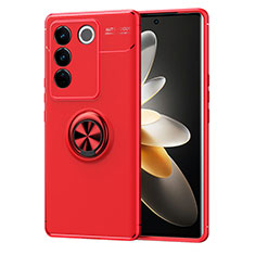 Ultra-thin Silicone Gel Soft Case Cover with Magnetic Finger Ring Stand SD1 for Vivo V27 Pro 5G Red