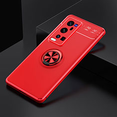 Ultra-thin Silicone Gel Soft Case Cover with Magnetic Finger Ring Stand SD1 for Vivo X60 Pro+ Plus 5G Red