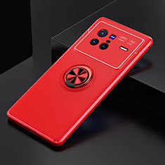 Ultra-thin Silicone Gel Soft Case Cover with Magnetic Finger Ring Stand SD1 for Vivo X80 5G Red