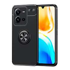 Ultra-thin Silicone Gel Soft Case Cover with Magnetic Finger Ring Stand SD1 for Vivo X80 Lite 5G Black