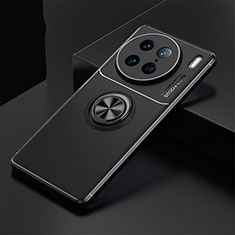 Ultra-thin Silicone Gel Soft Case Cover with Magnetic Finger Ring Stand SD1 for Vivo X90 Pro 5G Black