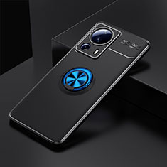 Ultra-thin Silicone Gel Soft Case Cover with Magnetic Finger Ring Stand SD1 for Xiaomi Mi 13 Lite 5G Blue and Black