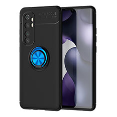 Ultra-thin Silicone Gel Soft Case Cover with Magnetic Finger Ring Stand SD1 for Xiaomi Mi Note 10 Lite Blue and Black