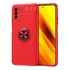 Ultra-thin Silicone Gel Soft Case Cover with Magnetic Finger Ring Stand SD1 for Xiaomi Poco M3 Red