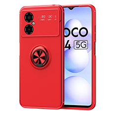 Ultra-thin Silicone Gel Soft Case Cover with Magnetic Finger Ring Stand SD1 for Xiaomi Poco M4 5G Red