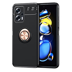 Ultra-thin Silicone Gel Soft Case Cover with Magnetic Finger Ring Stand SD1 for Xiaomi Poco X4 GT 5G Gold and Black