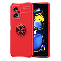 Ultra-thin Silicone Gel Soft Case Cover with Magnetic Finger Ring Stand SD1 for Xiaomi Poco X4 GT 5G Red
