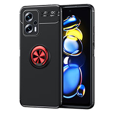 Ultra-thin Silicone Gel Soft Case Cover with Magnetic Finger Ring Stand SD1 for Xiaomi Poco X4 GT 5G Red and Black