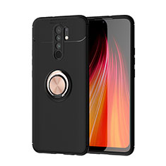 Ultra-thin Silicone Gel Soft Case Cover with Magnetic Finger Ring Stand SD1 for Xiaomi Redmi 9 Gold and Black