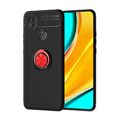 Ultra-thin Silicone Gel Soft Case Cover with Magnetic Finger Ring Stand SD1 for Xiaomi Redmi 9 India Red and Black