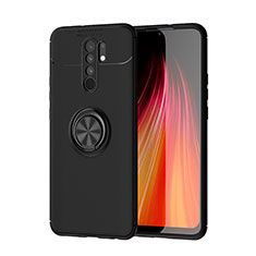 Ultra-thin Silicone Gel Soft Case Cover with Magnetic Finger Ring Stand SD1 for Xiaomi Redmi 9 Prime India Black