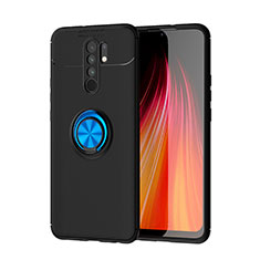 Ultra-thin Silicone Gel Soft Case Cover with Magnetic Finger Ring Stand SD1 for Xiaomi Redmi 9 Prime India Blue and Black