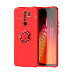 Ultra-thin Silicone Gel Soft Case Cover with Magnetic Finger Ring Stand SD1 for Xiaomi Redmi 9 Prime India Red