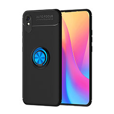 Ultra-thin Silicone Gel Soft Case Cover with Magnetic Finger Ring Stand SD1 for Xiaomi Redmi 9A Blue and Black