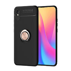 Ultra-thin Silicone Gel Soft Case Cover with Magnetic Finger Ring Stand SD1 for Xiaomi Redmi 9A Gold and Black