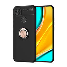 Ultra-thin Silicone Gel Soft Case Cover with Magnetic Finger Ring Stand SD1 for Xiaomi Redmi 9C Gold and Black