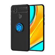 Ultra-thin Silicone Gel Soft Case Cover with Magnetic Finger Ring Stand SD1 for Xiaomi Redmi 9C NFC Blue and Black