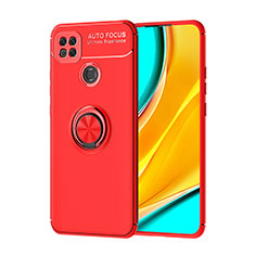Ultra-thin Silicone Gel Soft Case Cover with Magnetic Finger Ring Stand SD1 for Xiaomi Redmi 9C NFC Red