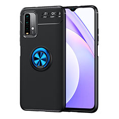Ultra-thin Silicone Gel Soft Case Cover with Magnetic Finger Ring Stand SD1 for Xiaomi Redmi 9T 4G Blue and Black