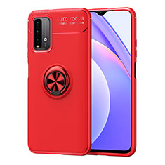 Ultra-thin Silicone Gel Soft Case Cover with Magnetic Finger Ring Stand SD1 for Xiaomi Redmi 9T 4G Red