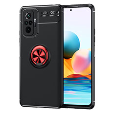 Ultra-thin Silicone Gel Soft Case Cover with Magnetic Finger Ring Stand SD1 for Xiaomi Redmi Note 10 Pro Max Red and Black