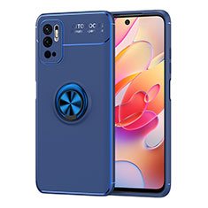 Ultra-thin Silicone Gel Soft Case Cover with Magnetic Finger Ring Stand SD1 for Xiaomi Redmi Note 10T 5G Blue