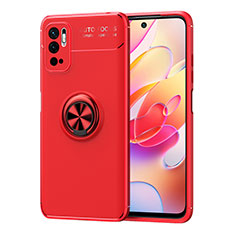 Ultra-thin Silicone Gel Soft Case Cover with Magnetic Finger Ring Stand SD1 for Xiaomi Redmi Note 10T 5G Red
