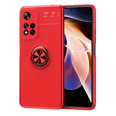 Ultra-thin Silicone Gel Soft Case Cover with Magnetic Finger Ring Stand SD1 for Xiaomi Redmi Note 11 Pro+ Plus 5G Red