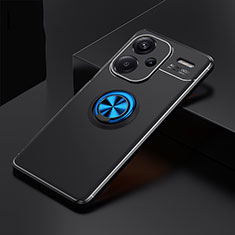 Ultra-thin Silicone Gel Soft Case Cover with Magnetic Finger Ring Stand SD1 for Xiaomi Redmi Note 13 Pro+ Plus 5G Blue and Black