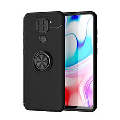 Ultra-thin Silicone Gel Soft Case Cover with Magnetic Finger Ring Stand SD1 for Xiaomi Redmi Note 9 Black