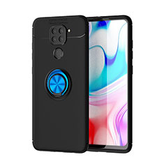 Ultra-thin Silicone Gel Soft Case Cover with Magnetic Finger Ring Stand SD1 for Xiaomi Redmi Note 9 Blue and Black