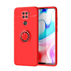 Ultra-thin Silicone Gel Soft Case Cover with Magnetic Finger Ring Stand SD1 for Xiaomi Redmi Note 9 Red